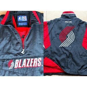 Portland Trail Blazers 90s STARTER puffer Pullover jacket XL blk red NBA vintage